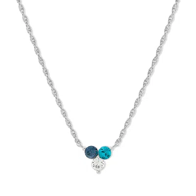 Evesaddiction Three Stone Flower Bezel Set Birthstone Necklace In Metallic