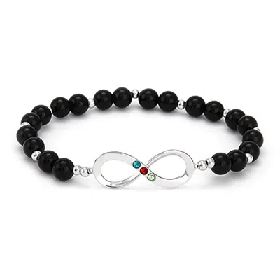 Evesaddiction Three Stone Onyx Beaded Custom Birthstone Infinity Bracelet In Black