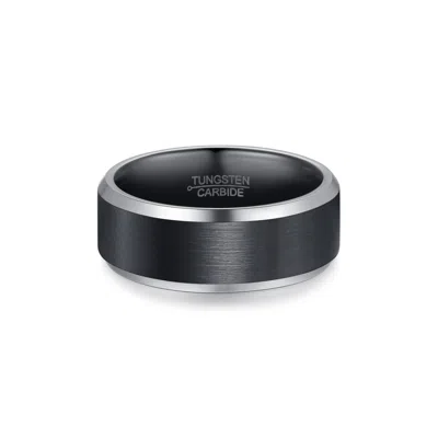 Evesaddiction Tungsten Ring With Beveled Edges - Silver / 9 In Black