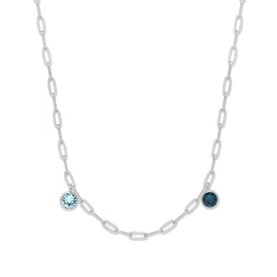 Evesaddiction Two Paperclip Chain Birthstone Charm Necklace In Metallic