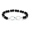 Evesaddiction Two Stone Onyx Beaded Birthstone Infinity Bracelet In Black