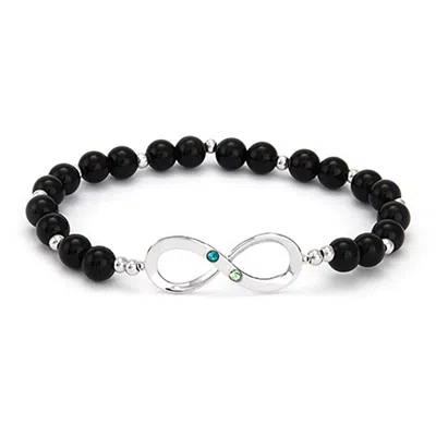 Evesaddiction Two Stone Onyx Beaded Birthstone Infinity Bracelet In Black