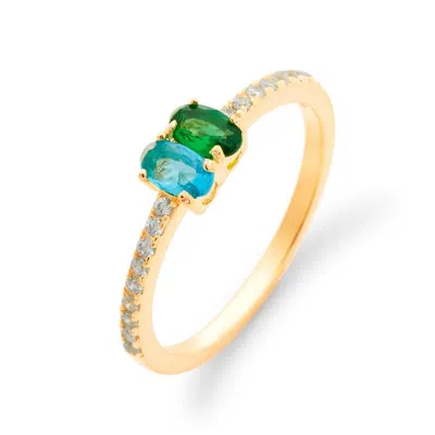 Evesaddiction Two Stone Oval Birthstone Pave Band Gold Ring
