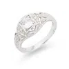 Evesaddiction Vintage Deco Style Sterling Silver Cz Engagement Ring In Silver