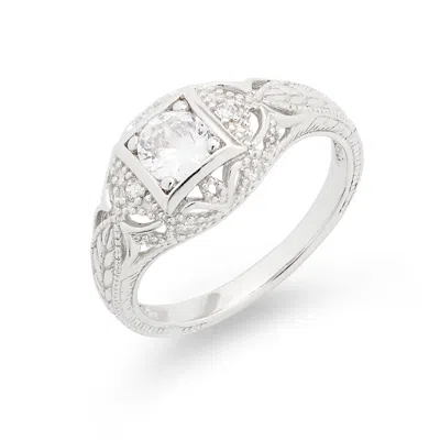 Evesaddiction Vintage Deco Style Sterling Silver Cz Engagement Ring