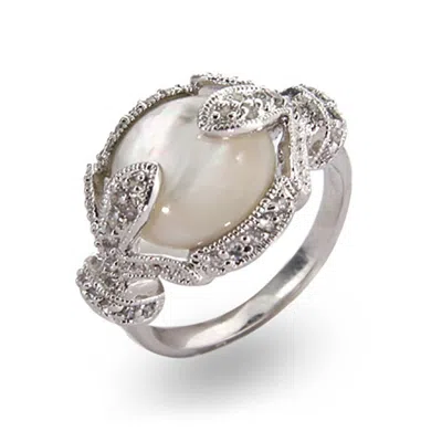 Evesaddiction Vintage Sterling Silver Deco Style Mother Of Pearl Ring - 8