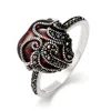 Evesaddiction Vintage Style Garnet Glass Heart Sterling Silver Marcasite Ring In Silver