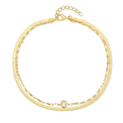 Evesaddiction Waterproof Herringbone And Cz Shimmer Chain Anklet In Gold