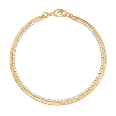 Evesaddiction Waterproof Tennis And Herringbone Chain Bracelet In Gold