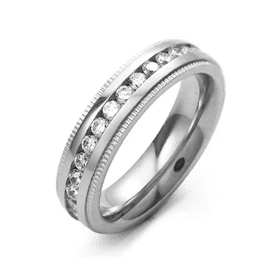 Evesaddiction Women's Cz Engravable Eternity Band With Milgrain Edge In Silver