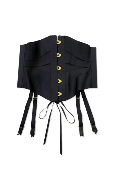Evgenia Jet Luxe Ribbon Corset In Black In Blue