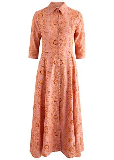 Evi Grintela Cara Eyelet-embroidered Cotton-blend Midi Dress In Orange