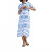 Evi Grintela Cara Midi Dress In White/blue In Blue