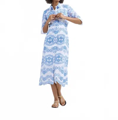 Evi Grintela Cara Midi Dress In White/blue In Multi