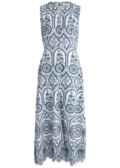 Evi Grintela Carine Embroidered Cotton Midi Dress In Blue