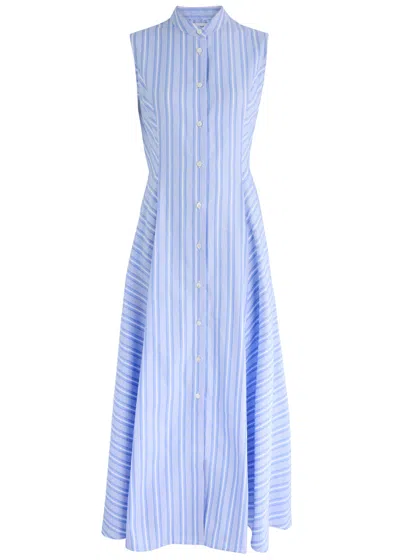 Evi Grintela Carine Striped Cotton Midi Dress In Light Blue