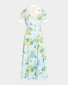 Evi Grintela Clara Belted Floral-print Midi Shirtdress In Blue Multi