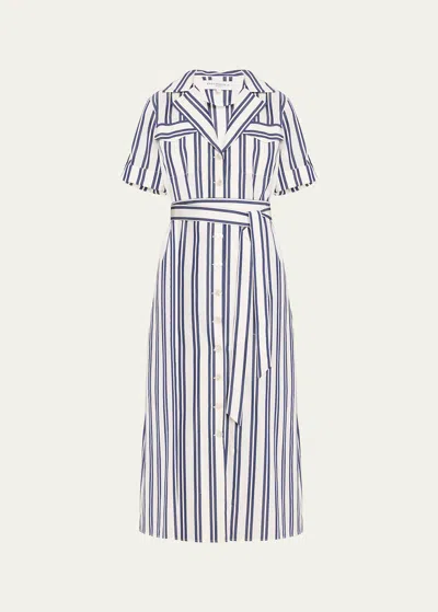 Evi Grintela Eiko Striped Cotton Midi Shirtdress In White/ Navy