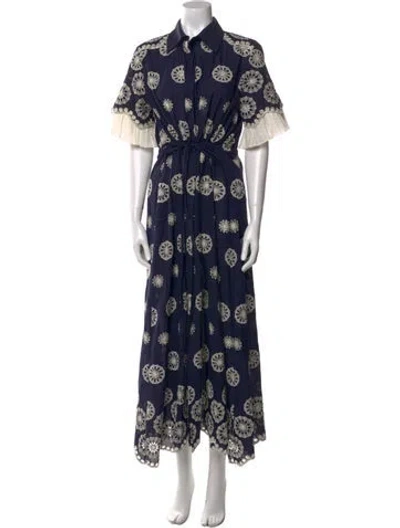 Pre-owned Evi Grintela Floral Print Long Dress In Blue