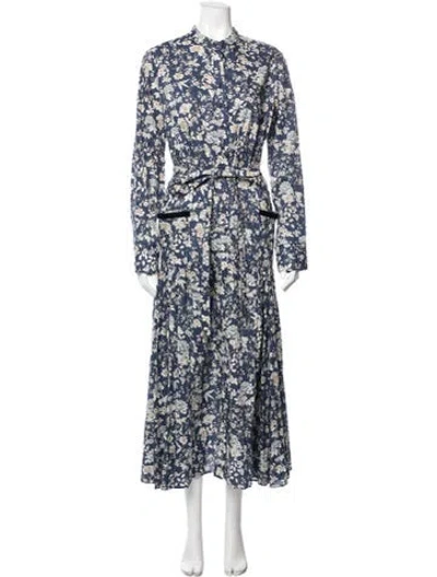 Pre-owned Evi Grintela Floral Print Long Dress In Blue