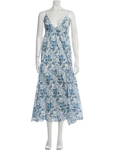 Pre-owned Evi Grintela Floral Print Long Dress In Blue