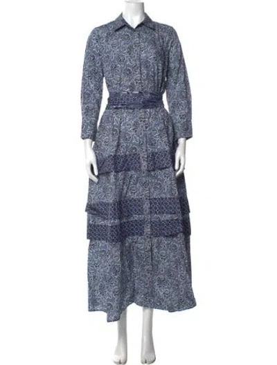 Pre-owned Evi Grintela Floral Print Long Dress In Blue