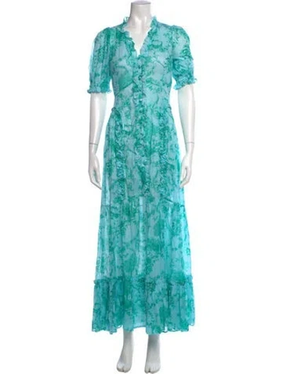 Pre-owned Evi Grintela Floral Print Long Dress In Blue