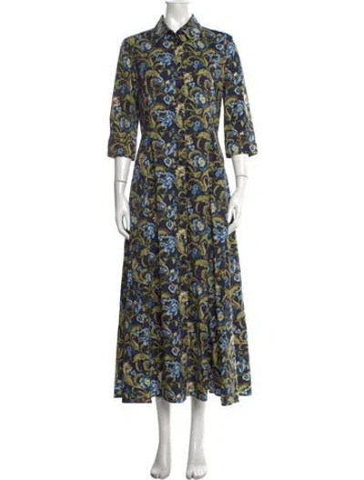 Pre-owned Evi Grintela Floral Print Long Dress In Blue