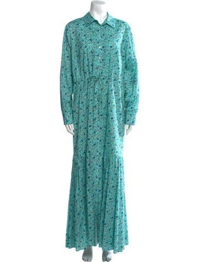 Pre-owned Evi Grintela Floral Print Long Dress In Green