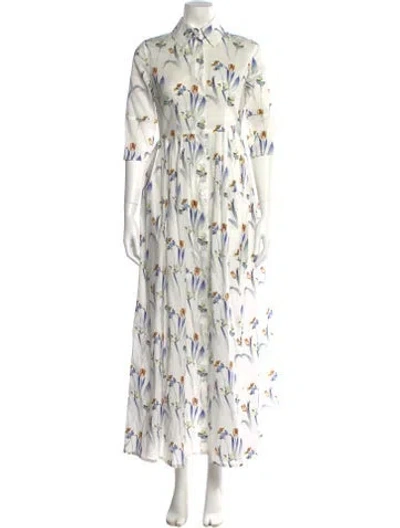 Pre-owned Evi Grintela Floral Print Long Dress In White