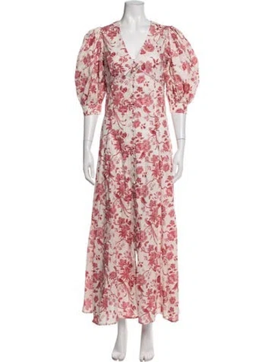 Pre-owned Evi Grintela Floral Print Long Dress In White