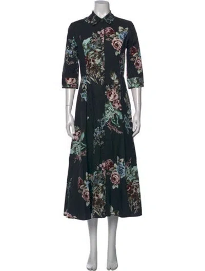 Pre-owned Evi Grintela Floral Print Midi Length Dress In Black