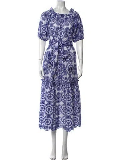 Pre-owned Evi Grintela Floral Print Midi Length Dress In Blue