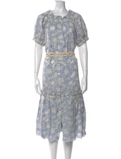 Pre-owned Evi Grintela Floral Print Midi Length Dress In Blue