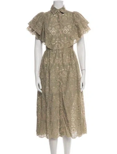 Pre-owned Evi Grintela Lace Pattern Midi Length Dress In Green
