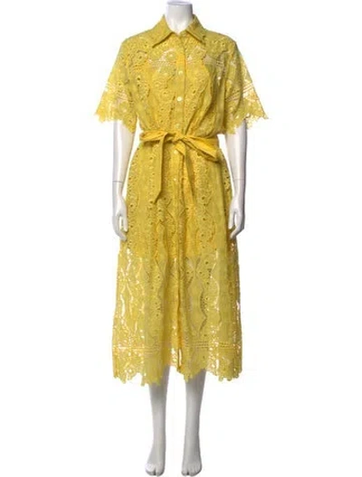 Pre-owned Evi Grintela Lace Pattern Midi Length Dress W/ Tags In Yellow