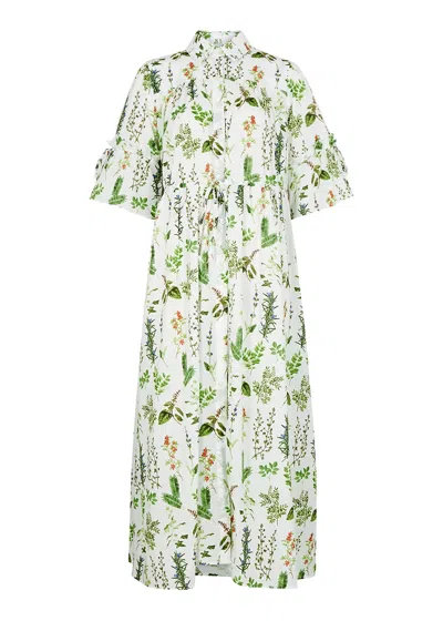Evi Grintela Marion Voile Floral-print Cotton Maxi Dress In Green