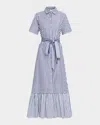 Evi Grintela Melanie Flounce Striped Cotton Midi Shirtdress