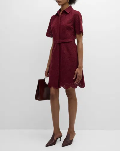 Evi Grintela Neda Belted Eyelet-embroidered Mini Dress In Aubergine