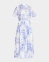 Evi Grintela Nellie Pleated Toile-print Midi Shirtdress In Blue