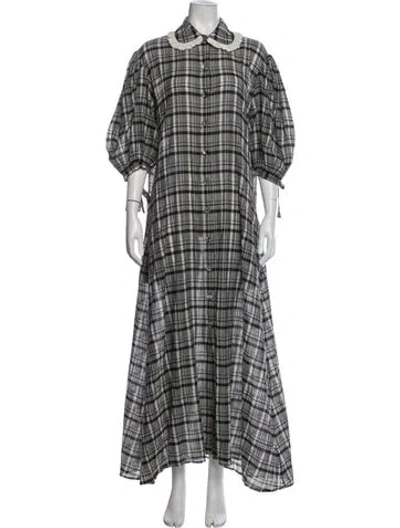 Pre-owned Evi Grintela Plaid Print Long Dress In Grey