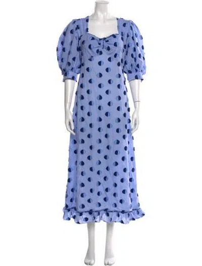 Pre-owned Evi Grintela Polka Dot Print Long Dress In Blue