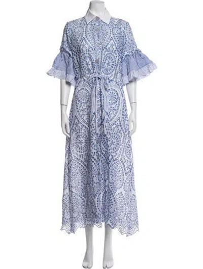 Pre-owned Evi Grintela Printed Long Dress In Blue/white