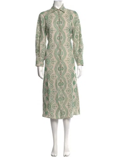 Pre-owned Evi Grintela Printed Long Dress In Green/neutrals