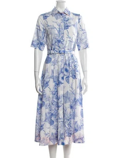 Pre-owned Evi Grintela Printed Midi Length Dress In Blue/white