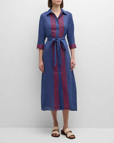 Evi Grintela Riad Embroidered Linen-cotton Midi Dress In Navy Red