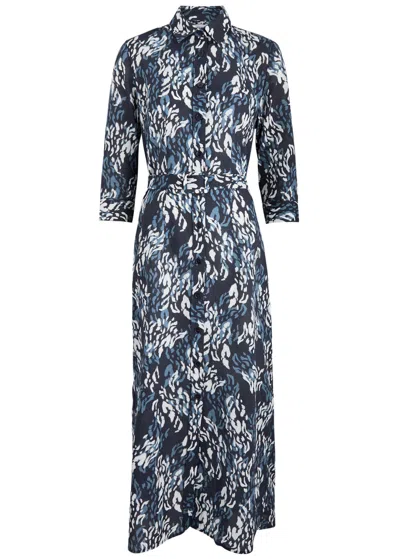 Evi Grintela Riad Printed Cotton Midi Shirt Dress In Navy