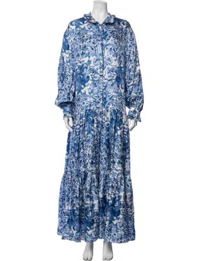Pre-owned Evi Grintela Silk Long Dress W/ Tags In Blue