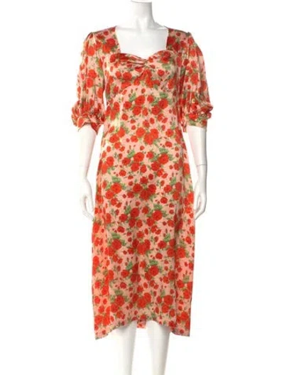 Pre-owned Evi Grintela Silk Midi Length Dress In Red