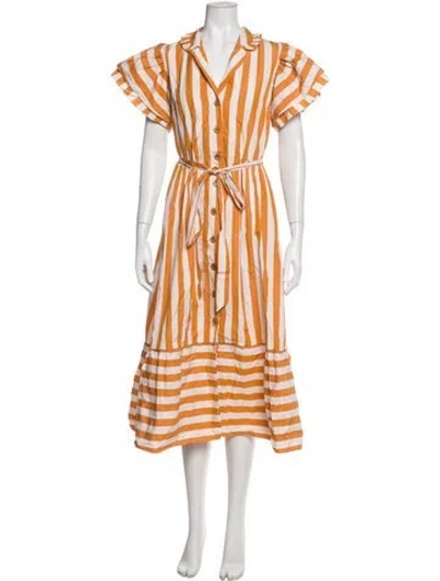 Pre-owned Evi Grintela Striped Midi Length Dress In Orange